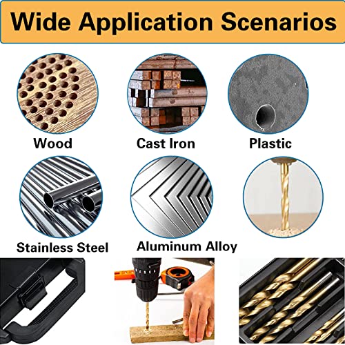 Foitechy 99 Pieces Titanium Twist Drill Bit Set,Anti-Walking 135° Tip High Speed Steel, Size From 1/16" Up To 3/8" For Plastic, Copper, Wood Metal Aluminum Alloy Cutting #TOP2