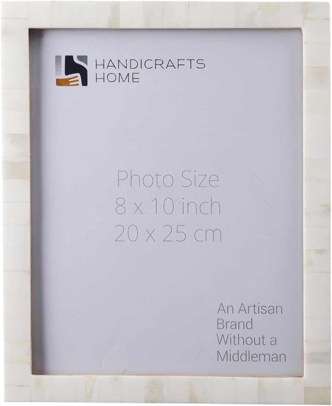 Handicrafts Home White Bone Inlay 8x10 Picture Frame - Handmade Minimalist Farmhouse Boho Wall Decor Wedding Gift
