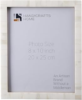 Handicrafts Home White Bone Inlay 8x10 Picture Frame - Handmade Minimalist Farmhouse Boho Wall Decor Wedding Gift