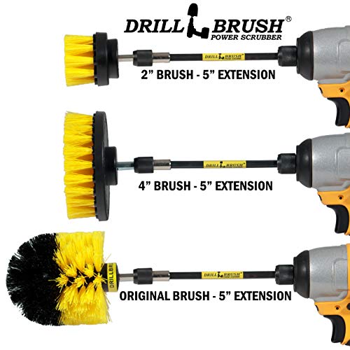 Medium Stiffness Power Scrubber Brush Set with Extension - Bathroom Scrubber Brushes - Scrub Brushes for Shower - Drill Scrub Brush Attachment - Tub Cleaner - Shower Door - Bathroom Mirror