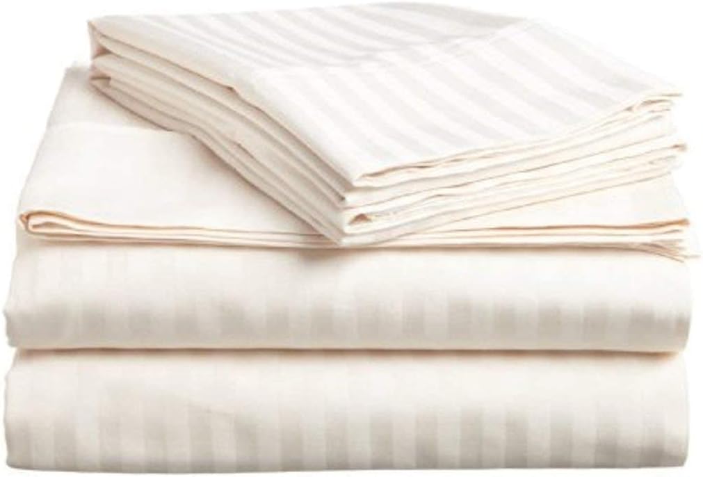 900 TC 100% Egyptian Cotton Sleeper Sofa Bed Sheet Set Stripe Full Size (54"x 72"x 7") Color Light Blue with 4 -PCS Fitted Straps Premium Quality