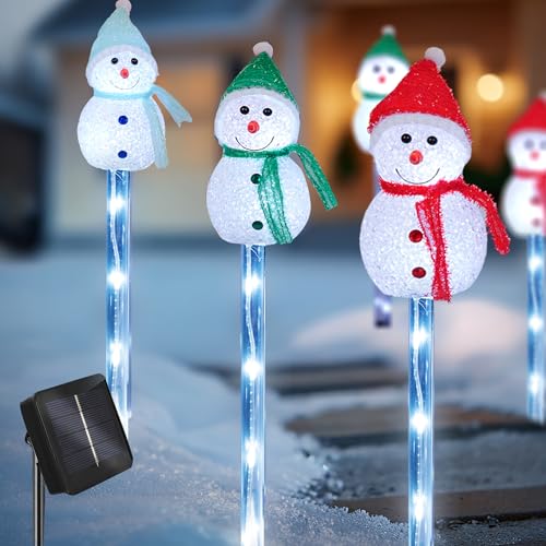 Dazzle Bright Solar Christmas Pathway Lights Outdoor, 6 Pack White LED Snowman Stake Lights Christmas Decorations, Waterproof Solar Walkway Landscape Light for Xmas Patio Yard Garden Porch