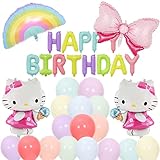 Amplia gama de aplicaciones: ¡Nuestro juego de regalo de cumpleaños Hello Kitty Party es perfecto para pasteles de cumpleaños, decoraciones de postres, decoraciones de mesa y más! Harán que tu fiesta de Hello Kitty sea genial y elegante y te darán un gran ambiente de fiesta. Un regalo ideal para decoraciones de fiesta de cumpleaños de Hello Kitty, Halloween, Navidad, fiestas de verano, regalos de graduación, artículos de fiesta temáticos de Hello Kitty.