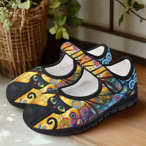 Binienty Mary Jane Shoes Women Mesh Knit Round Toe Slip On Walking Flat Shoes Breathable Soft-Soled3