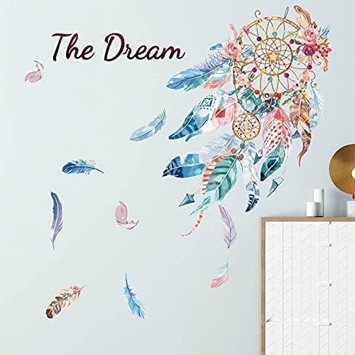 Dream Catcher Feathers Wall Stickers, The Dream Wall Quotes Decals, Peel and Stick Wall Décor, Removable DIY Art Wall Mural for Girls Bedroom, Nursery, Living Room, Home Decoration