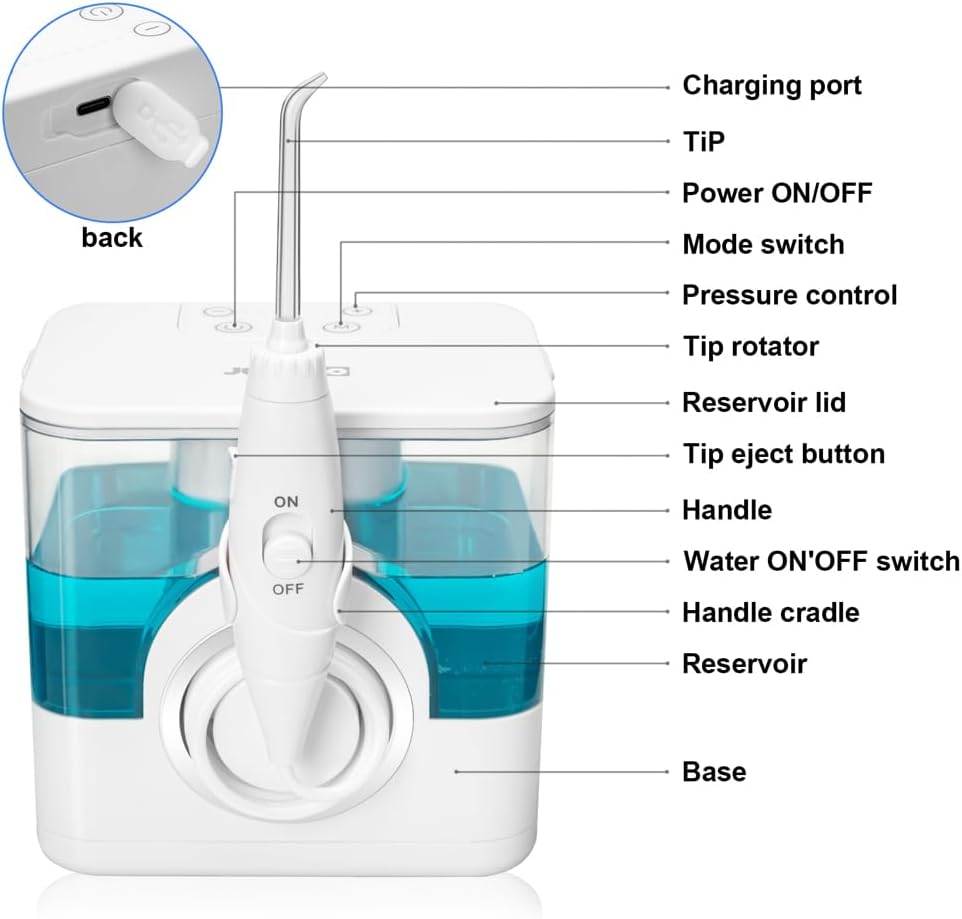 Professional Water Dental Flosser, Rechargeable and Cordless Teeth Cleaner, 950ML Large Oral Irrigator for Teeth, Gums and Braces, 16 Pressure Levels & Child Mode, with Nozzle Cleaning Case