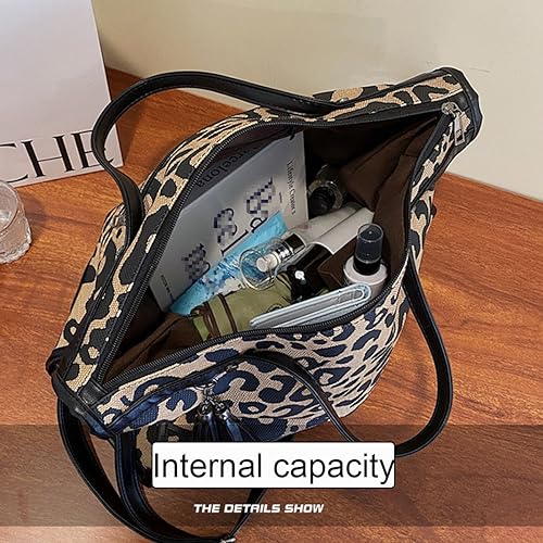 Cartera con estampado de leopardo para mujer, bolso tipo tote con tachuelas, estilo punk, bandolera, hobo con borla y remaches miniatura 5
