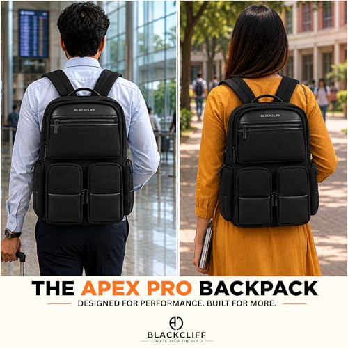 Image of BLACKCLIFF Apex Pro Premium Lightweight Laptop Backpack for Men & Women | Water-Resistant Stylish Bag with Vegan Leather, USB Charging Port, 16-Inch Laptop Sleeve | Office, College, Travel & Daily Use