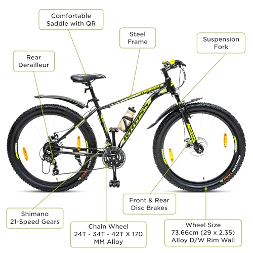 Image of KROSS Trekker 27.5T Unisex Matt Black Multispeed (Shimano 21-Speed) MTB | Steel Frame with Dual Disc Brakes and Front Suspension Fork | Ideal for 15+ Years