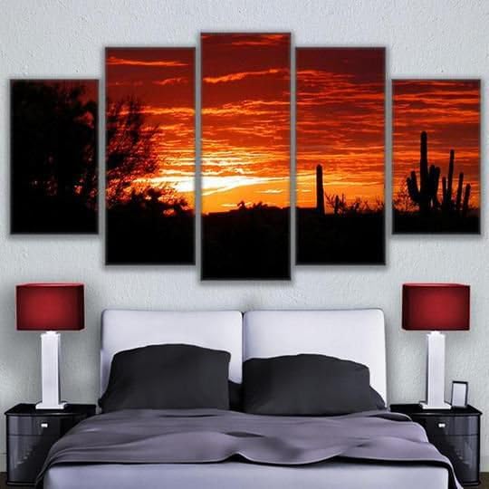 Genérico 5 Impresiones en Lienzo Puesta de sol en el desierto de Sonora Lienzo de pared de arte moderno enmarcado Pintura Dormitorio Salón Cocina