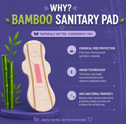 Image of Ozemi's Organic Bamboo Sanitary Pads with Wings, Rash-Free & Chemical-Free Period Pads | Breathable, Ultra-Soft Feminine Hygiene Pads for Women | Super Absorbent sanitary Napkins (20, 250 mm)
