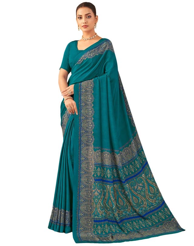 Image of SIRIL Women's Crepe Silk Printed Saree with Unstitched Blouse Piece