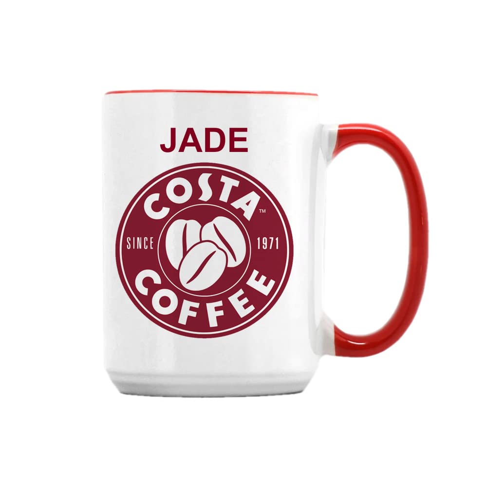 Giftme Personalised with Any Name Costa Unique 15oz Ceramic Mug Coffee Tea Mug. (Red Inside)