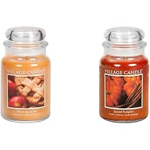 Village Candle Warm Apple Pie and Spiced Pumpkin Large Glass Apothecary Jar Scented Candles, 21.25 oz
