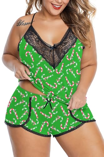 Image of Women Plus Size Pajamas Cami Shorts Set Nightwear Sexy Lace Lingerie Sleepwear