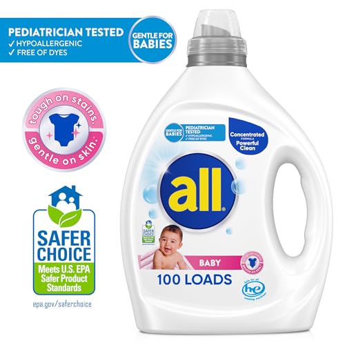 Image of all Liquid Laundry Detergent, Baby Powder Scent, 75 fl oz, 100 Loads, 75 Fl Oz (Pack of 6)