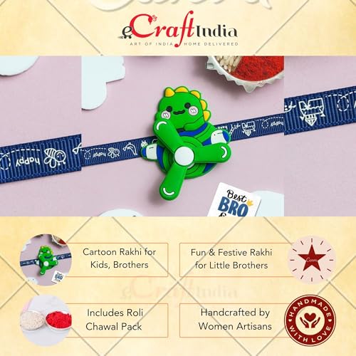 Image of eCraftIndia Cartoon Design Rakhi for Kids Girls Boys with Best Bro Ever Fridge Magnet | Raksha Bandhan Kids Rakhi for Brother Bhaiya Bhai | Roli Chawal Pack