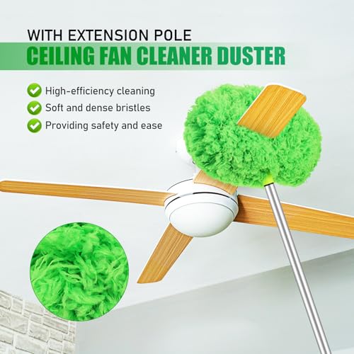 Image of Ceiling Fan Cleaner Duster Kit with Extendable 59-Inch Long Handle and Bendable Brush Head for High Ceilings Walls Furniture and Windows Cleaning
