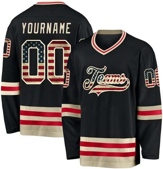 Custom Long Sleeve Jersey, Custom Blue Cream-Navy Hockey Jersey, Hockeys Jerseys for Men, Women with