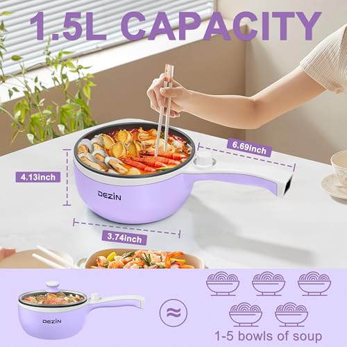 Dezin Hot Pot Electric Upgraded, Non-Stick Sauté Pan, Rapid Noodles Electric Pot, 1.5L Mini Portable Hot Pot for Steak, Egg, Fried Rice, Ramen, Oatmeal, Soup with Power Adjustment - Image 5