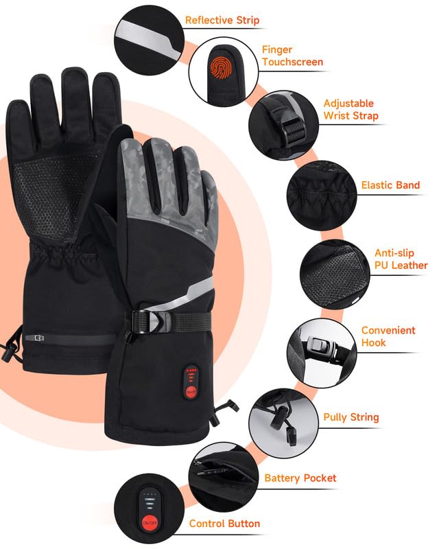 SOPPY Guanti riscaldabili unisex da sci, guanti da ciclismo, guanti invernali riscaldati, con batteria ricaricabile, riscaldati a 3 livelli, per motociclismo, attività all'aperto