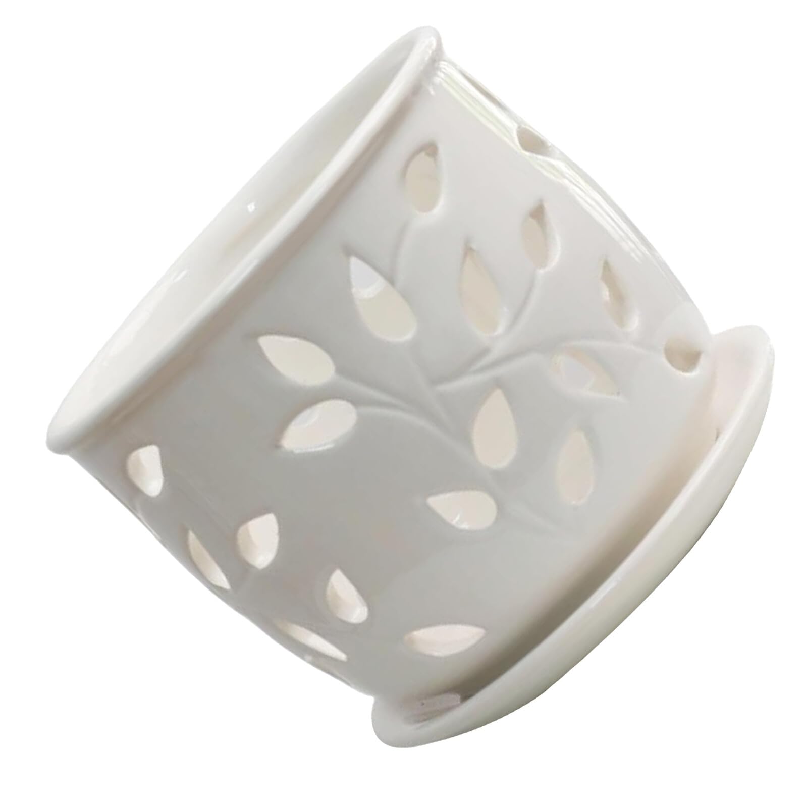 Ceramiczny Biały Doniczka z Otworami i Tacą Ceramiczne Doniczki Do Roślin Doniczkowych Wewnętrznych Zapewniające Drenaż i Wentylację Korzeni dla Zdrowego Wzrostu