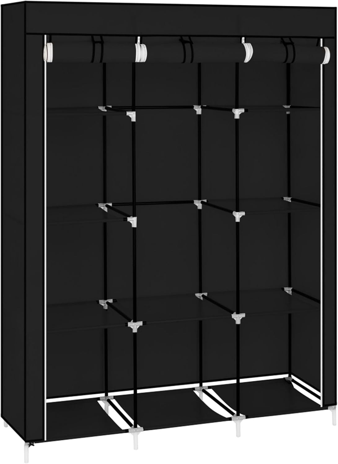 67" Portable Closet Wardrobe Storage Rack Organizer with Non-woven Fabric Cover and Hanging Rod 10 Shelves Quick and Easy to Assemble Extra Space
