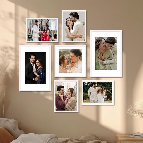 Image of Art Street Photo Frame Set of 7 White Wall Decor Collage Display Hanging Family Picture Frames Gallery Collection Decor Items Wall Mount Frames Birthday Anniversary Gift, 8x12, 12x12 and 12x16 In