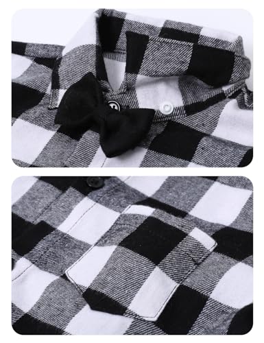 Image of A&J DESIGN Toddler Gentleman Outfit Boy Easter Wedding Formal Suspender Summer Flannel Tartan Dress Checkered Suits Buffalo Plaid Black 2-3T