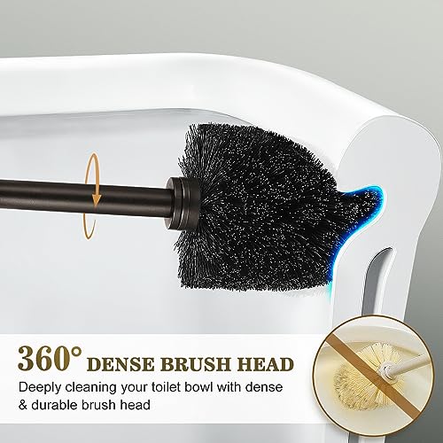 Image of Toilet Bowl Brush Holder Set: Bathroom Deep Cleaning Toilet Scrubber Rim Cleaner with Caddy for Restroom Rv - Hidden Modern Elegant Toilet Clean Decorative Accessories - Bronze