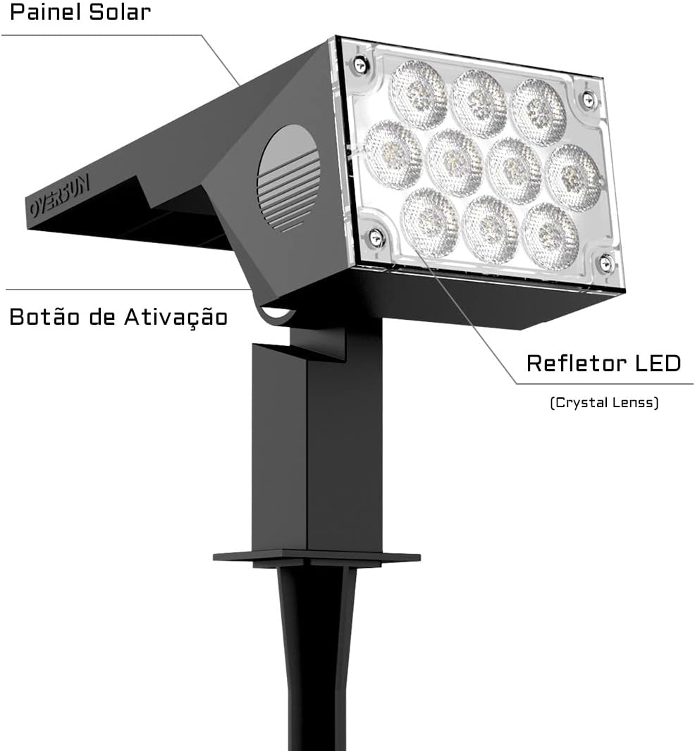 Luminária Spot Solar (2ª Geração) de Longo Alcance Espeto Jardim Externo 12h Refletor Luz Branco Quente Amarelo 3000k LED | 2 Anos Garantia Oversun Luminária Spot Solar (2ª Geração) de Longo Alcance Espeto Jardim Externo 12h Refletor Luz Branco Quente Amarelo 3000k LED | 2 Anos Garantia Oversun