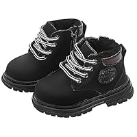 Happy Cherry Girls Ankle Boots Warm Fleece Boys Leather Shoes Unisex Kids Lace Up Short Boots with Zipper Waterproof Casual Snow Boots Toddler Winter Shoes Size 6