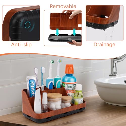 Zahnbürstenhalter für Badezimmer Organizer, elektrische Zahnbürste und Zahnpasta Halter, 7 Slots badorganizer für Badezimmer, Küche und Familie (Red Wood Grain) 3