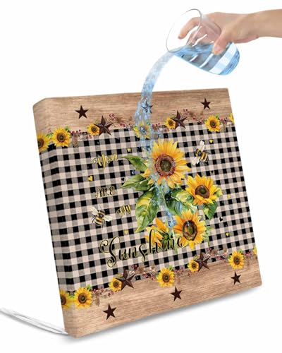 Sunflower Plaid Outdoor Cushion Chair Cover Set of 4 - Waterproof Couch Seat Covers, Country Sunshine Star Vintage Bee Black Patio Furniture Protector Cushions Slipcovers for Sofa/RV, 22