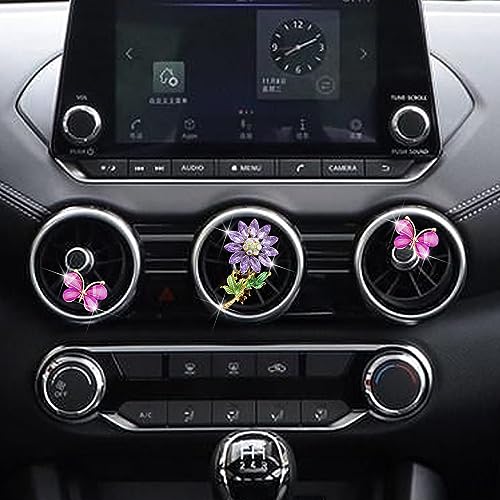 Image of 3Pcs purple Car Decorations Car Air Vent Clip Flower Shape Air Freshener Vent Clip Car Dashboard Decor Ornaments Car Interior Accessories (Purple)
