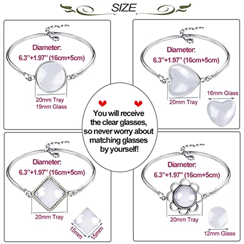 Golesmiy 12Pcs Bracelet Bezel Trays For Jewelry Making, Round/Flower/Rectangle/Heart Cabochon Bezel Tray Blank Bracelet Bangles Jewelry Bezel Base With Clear Glass Cabochons #TOP6