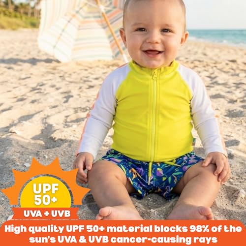 Image of SwimZip Boys' Long Sleeve Rash Guard & Swim Shorts Set - UPF 50+ Sun Protection