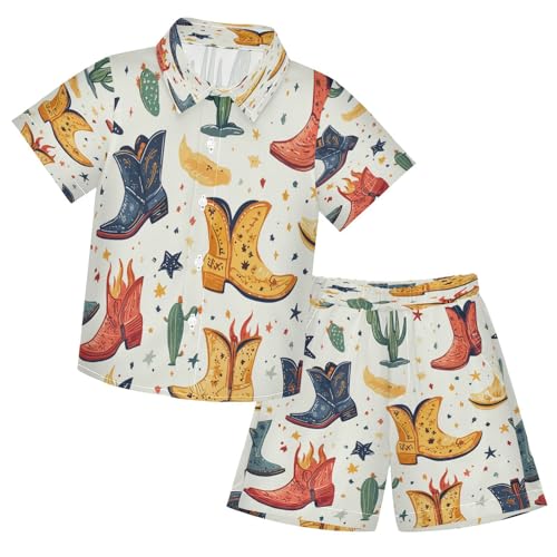 Boccsty Cowboy Boots Stars Cactus Fire Boy Summer Shorts Sets Hawaiian Toddler Boys T-Shirt & Pants 2 Pcs 3T - Main Image