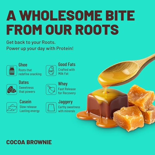 Image of RiteBite Max Protein Roots Cocoa Brownie 10g Protein Bar (Pack of 6) | Made with Ghee & Jaggery | 4g Fiber | No Palm Oil | (270g)