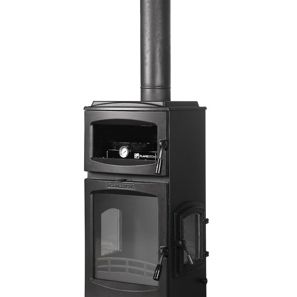 Poêle à bois en verre à 3 côtés avec porte latérale et poêle en fonte certifiée CE et EcoDesign 2022 avec four, combustion efficace du bois et du charbon, 8 kW, 82 kg