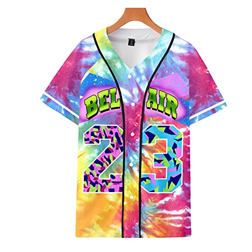 Unisex 90s 3D Printed Urban Theme Party Hip Hop Bel Air 23 Baseball Jersey Short Sleeve Tops for Birthday Party/NA14177 M