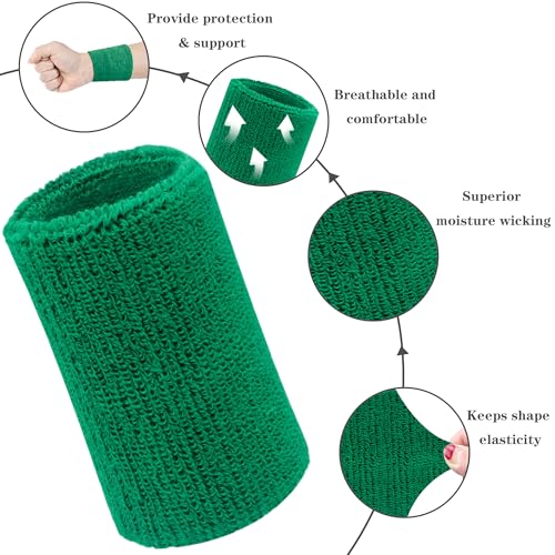 Image of 6 Inch Wrist Sweatbands Tennis Wrist Bands Absorbent Sweat Band for Men and Women Sport Long Wrist Bands, Breathable Cotton Athletic Sweatbands for Basketball, Workout, Running (4 Pack)