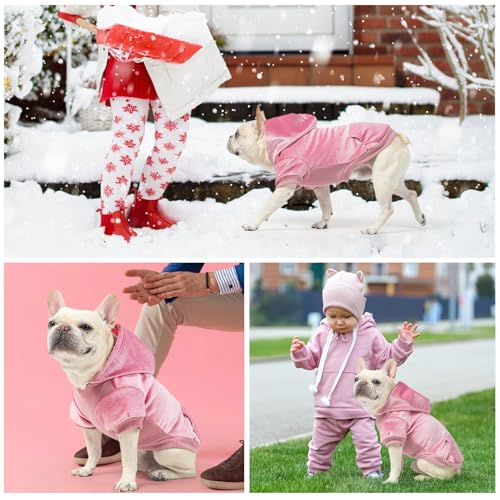 Image of BEAUTYZOO Dog Hoodie Sweaters for Small Medium Dogs- Warm Fall Winter Fleece Jacket for Cold Weather, Soft Velour Hooded Coat with Leash Hole & Pocket, Puppy Sweatshirt Clothes Bulldog Schnauzer, Pink