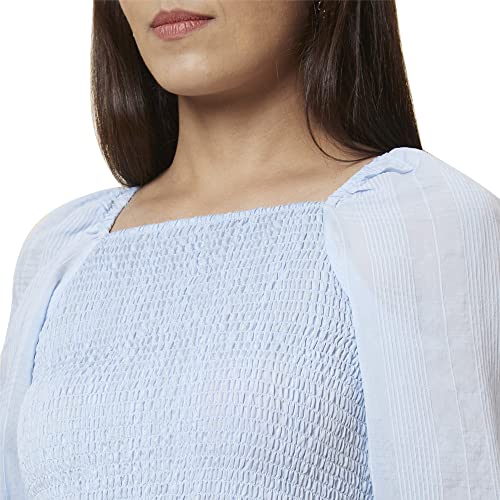 Image of Globus Women Blue Self Design Square Neck Fitted Top