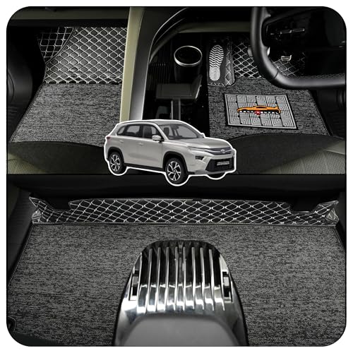 Image of CONTINENTAL [Butterfly 7D Hyryder Car Mats] Luxury 7D Car Floor Mats for Hyryder (2022-2026) || Scratchproof & Waterproof Hyryder 7D Car Mats || Color - Black & Silver