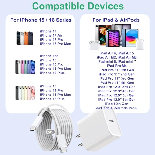 Cargador tipo C de carga rápida de 20W compatible con iPhone 16 Pro y iPhone 15 7