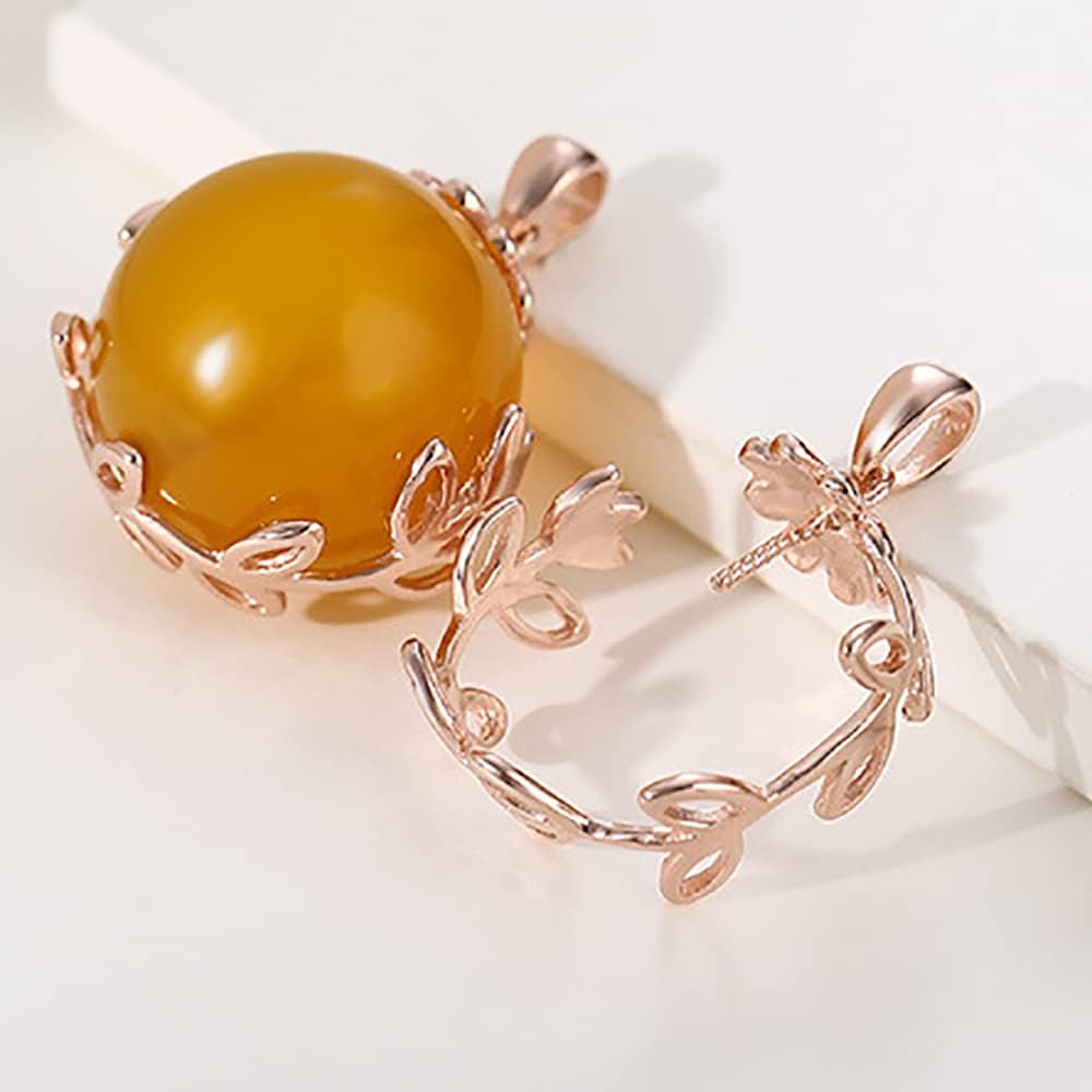 925 Sterling Silver Hollow Pearl Pendant Base fit Half Drilled Round Pearl Cabochon Mounting Setting for Handmade Jewelry Necklace Making Craft