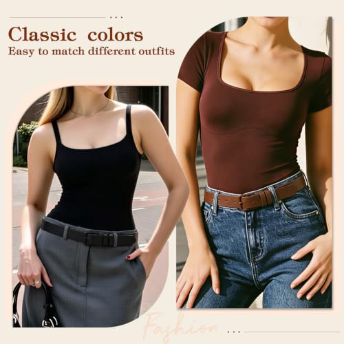 Image of XZQTIVE 3 Pack Women Belts For Jeans Dresses Pants Ladies Leather Waist Belt with Gold Buckle