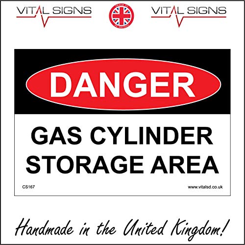 CS167 Danger Gas Cylinder Storage Area Sign Keep Clear Store Bottle Safety cage 300mm x 200mm Sticker/Sav - White Background