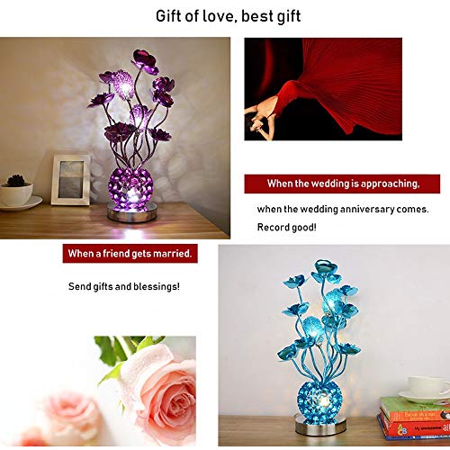 Belief Rebirth Vase Table Lamp - Modern Decor Aluminum Flower Lights G4 Led 3X2W, Brushed Chrome Base Nightstand Desk Lamps Desktop Light For Living Room, Bedroom (Color : Purple) #TOP2